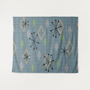 Mid Century Modern Diamonds laat grijs blauw Wandkleed