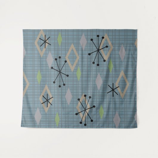 Mid Century Modern Diamonds laat grijs blauw Wandkleed (Voorkant (horizontaal))