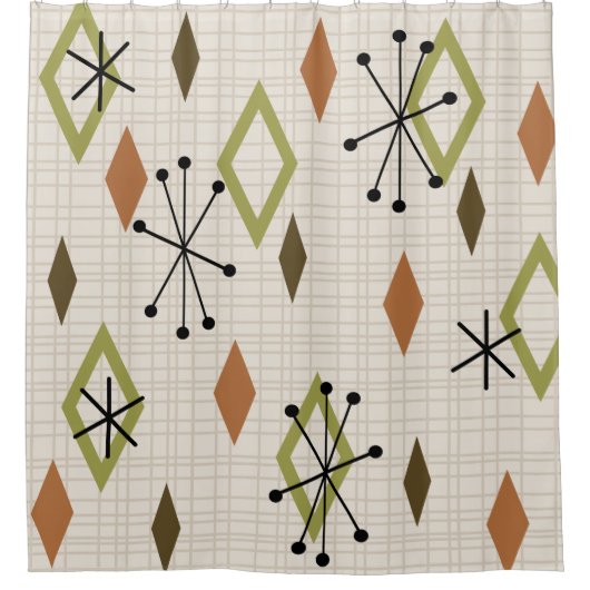 Mid Century Modern Diamonds Natuur Earth Tones Douchegordijn (Voorkant)