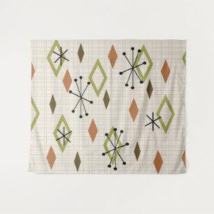 Mid Century Modern Diamonds Natuur Earth Tones Wandkleed