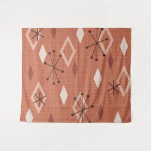 Mid Century Modern Diamonds Oranje Wandkleed