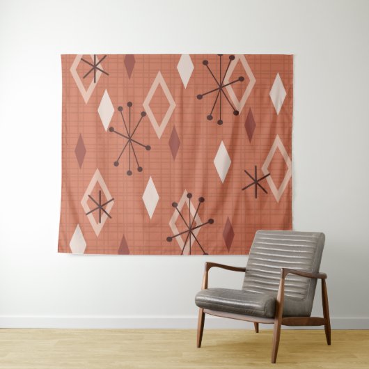 Mid Century Modern Diamonds Oranje Wandkleed (In Situ (horizontaal))