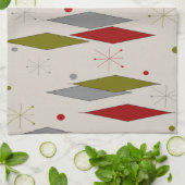 Mid-Century Modern Diamonds Red en Green Theedoek (Gevouwen)