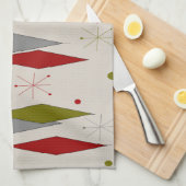 Mid-Century Modern Diamonds Red en Green Theedoek (Quarter Fold)