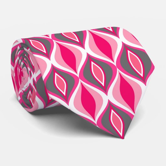 Mid-Century Modern Diamonds, Roze, Fuchsia en Gray Stropdas (Opgerold)