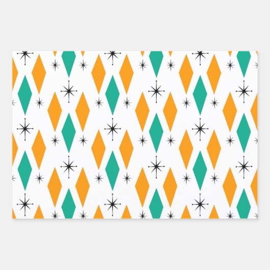 Mid Century Modern Diamonds Starburst Blauwgroen S Inpakpapier Vel (Voorkant)