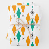 Mid Century Modern Diamonds Starburst Blauwgroen S Inpakpapier Vel (In situ)