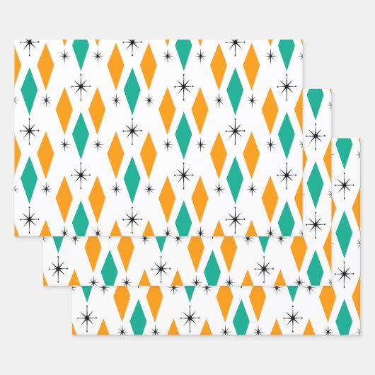 Mid Century Modern Diamonds Starburst Blauwgroen S Inpakpapier Vel (Set)