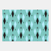 Mid Century Modern Diamonds Starbursts Blauwgroen  Inpakpapier Vel (Voorkant 2)