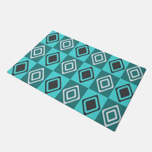Mid Century Modern Diamonds Turquoise Deurmat (Schuin)