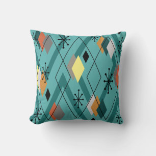 Mid Century Modern Diamonds Turquoise Kussen