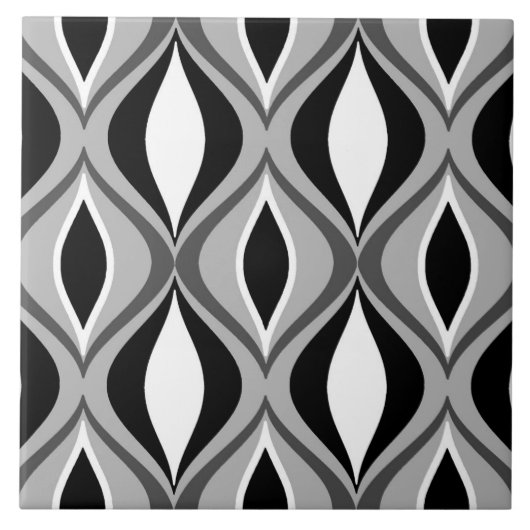 Mid-Century Modern Diamonds, zwart, wit en grijs Tegeltje (Voorkant)