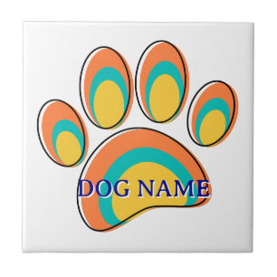 Mid Century Modern Dog Paw Print Aangepaste naam Tegeltje