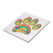 Mid Century Modern Dog Paw Print Aangepaste naam Tegeltje (Zijkant)
