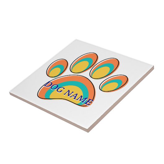 Mid Century Modern Dog Paw Print Aangepaste naam Tegeltje (Zijkant)