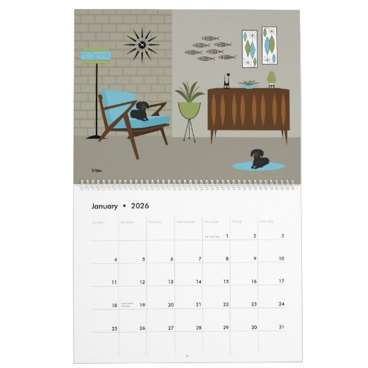 Mid Century Modern Dogs  Kalender (Jan 2026)