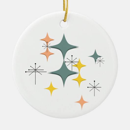 Mid Century Modern Eames Atomic Starbursts Keramisch Ornament (Voorkant)