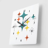 Mid Century Modern Eames Atomic Starbursts Nummers Vierkante Klok (Hoek)