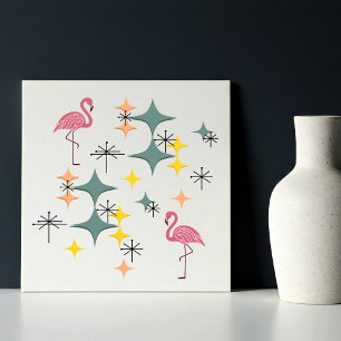 Mid Century Modern Eames Starbursts Roze Flamingo' Tegeltje