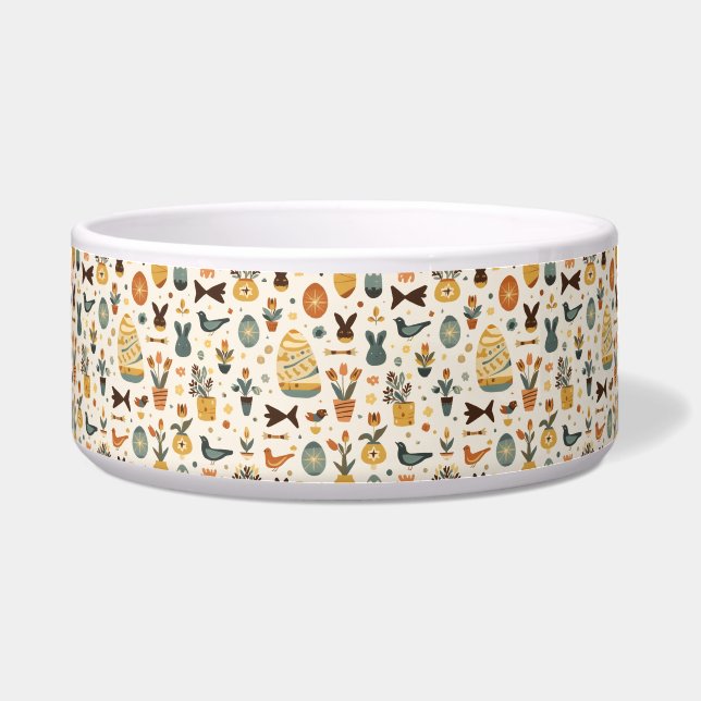 Mid‑Century Modern Easter Pet Bowl | Retro Bunny Voerbakje (Voorkant)