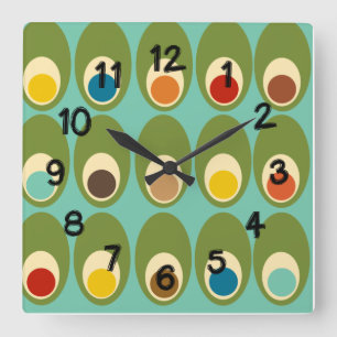 Mid-Century Modern Eggs Square Wall Clock Vierkante Klok