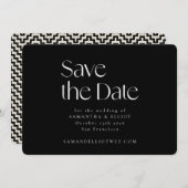 Mid Century Modern Elegant Geometric Black White Save The Date (Voorkant / Achterkant)