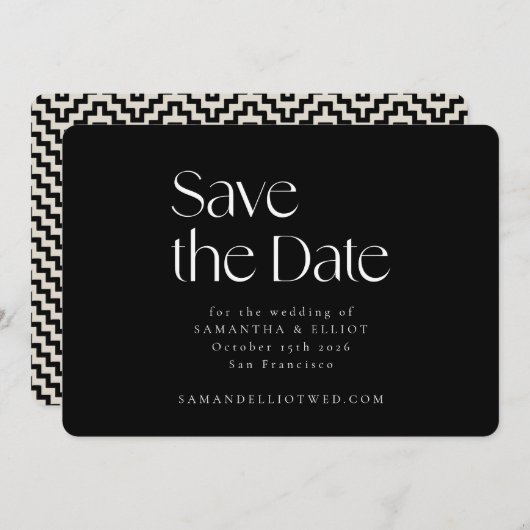 Mid Century Modern Elegant Geometric Black White Save The Date (Voorkant / Achterkant)