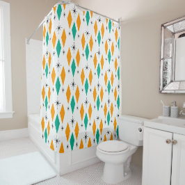 Mid Century Modern Era Diamonds Oranje Turquoise Douchegordijn