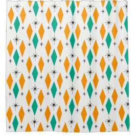 Mid Century Modern Era Diamonds Oranje Turquoise Douchegordijn