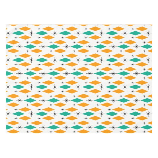 Mid Century Modern Era Diamonds Oranje Turquoise Tafelkleed (Voorkant (Horizontaal))