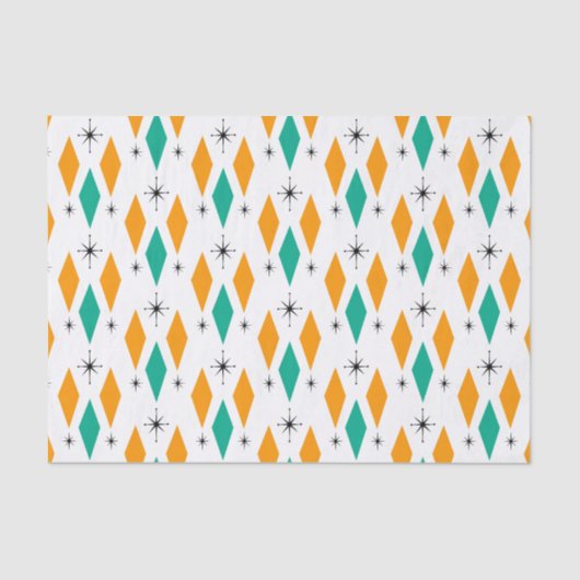 Mid Century Modern Era Diamonds Oranje Turquoise Tissuepapier (Voorkant)