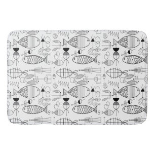 Mid-Century Modern Fish Art Black White Badmat