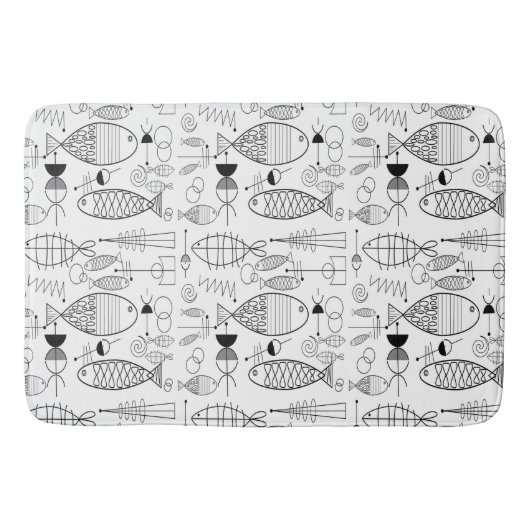 Mid-Century Modern Fish Art Black White Badmat (Voorkant)