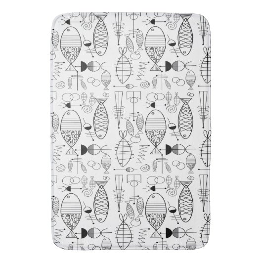 Mid-Century Modern Fish Art Black White Badmat (Voorkant Verticaal)