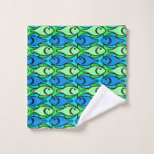 Mid-Century Modern Fish, Lime Green en Blue Bad Handdoek (Wasdoekje)