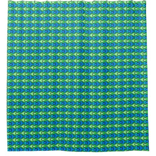 Mid-Century Modern Fish, Lime Green en Blue Douchegordijn (Voorkant)