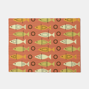 Mid Century Modern Fish Pattern Oranje Chartreuse Deurmat