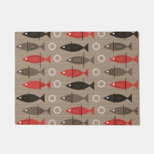 Mid Century Modern Fish Pattern Tan Deurmat