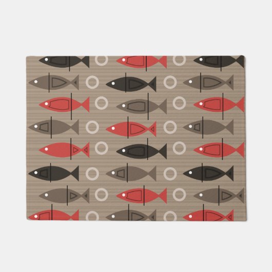 Mid Century Modern Fish Pattern Tan Deurmat (Voorkant)