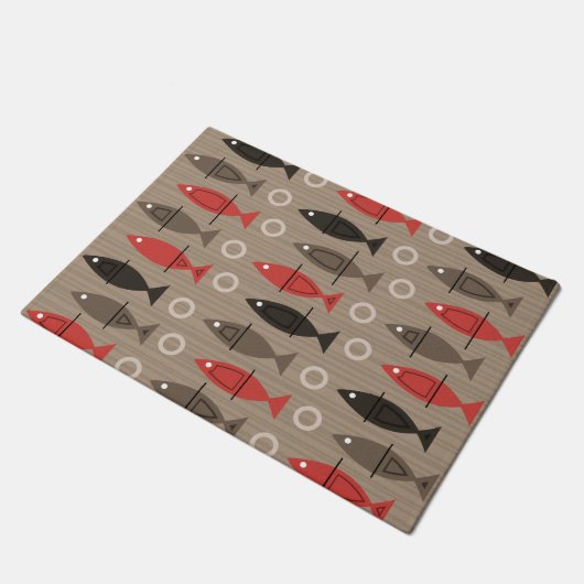 Mid Century Modern Fish Pattern Tan Deurmat (Schuin)