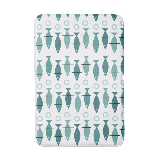 Mid Century Modern Fish Pattern Turquoise Badmat (Voorkant Verticaal)