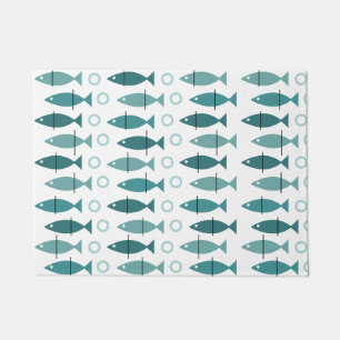 Mid Century Modern Fish Pattern Turquoise Deurmat