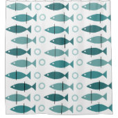 Mid Century Modern Fish Pattern Turquoise Douchegordijn (Voorkant)
