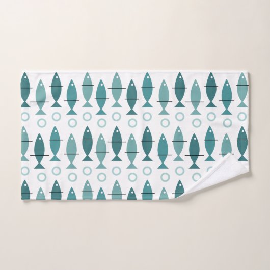 Mid Century Modern Fish Pattern Turquoise Handdoek (Handdoek)
