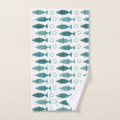 Mid Century Modern Fish Pattern Turquoise Handdoek (Handdoek)