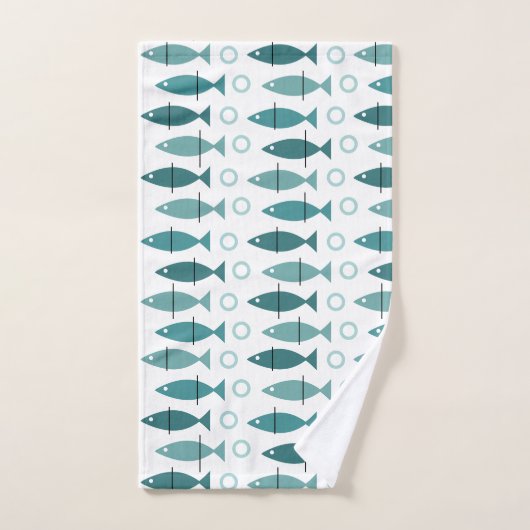 Mid Century Modern Fish Pattern Turquoise Handdoek (Handdoek)