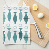 Mid Century Modern Fish Pattern Turquoise Theedoek (Quarter Fold)