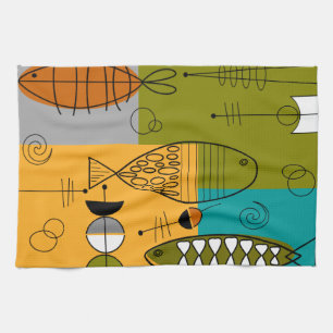 Mid-Century Modern Fish Whimsical Abstract Theedoek