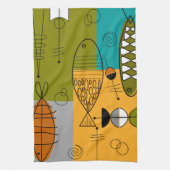 Mid-Century Modern Fish Whimsical Abstract Theedoek (Verticaal)