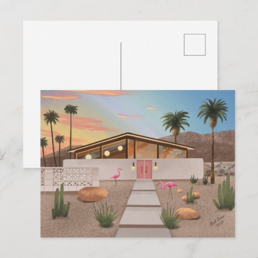Mid Century Modern Flamingo House Briefkaart (Voorkant / Achterkant)